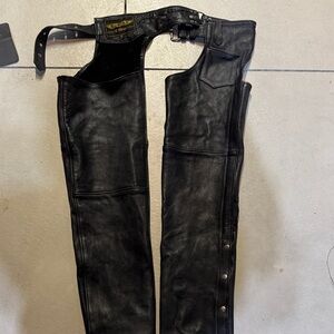 Black leather chaps. EUC. Size medium.